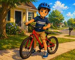 Tom rides his bike