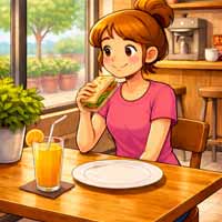 Eating a sandwich